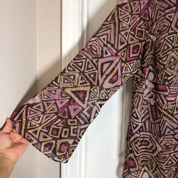 Lane Bryant Sheer Metallic Retro Long Sleeve Tie Front Cárdigan Blouse 14/16 - Picture 3 of 12